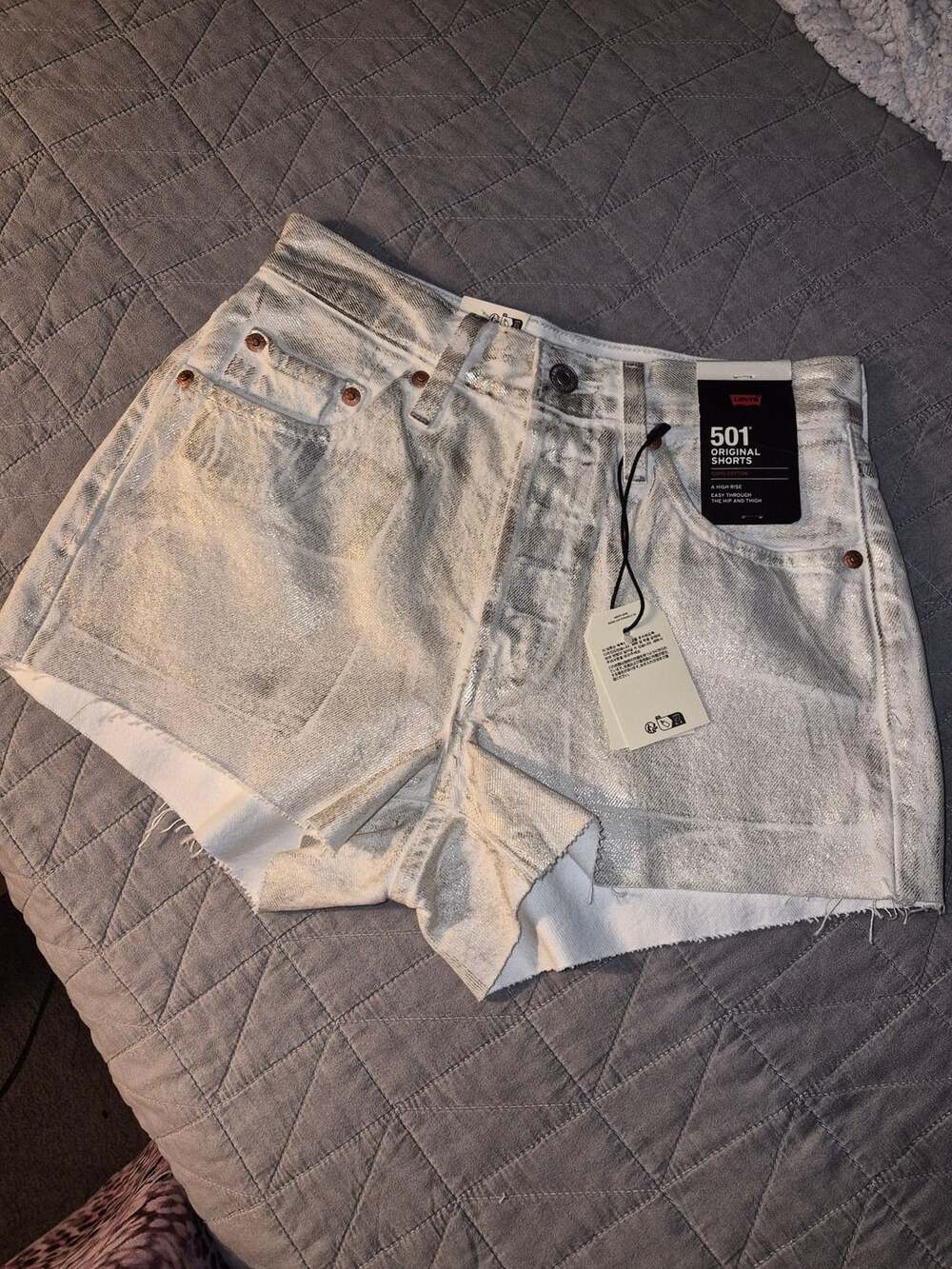 Levi's 501 Original High Rise Cutoff Shorts in Metallic Silver